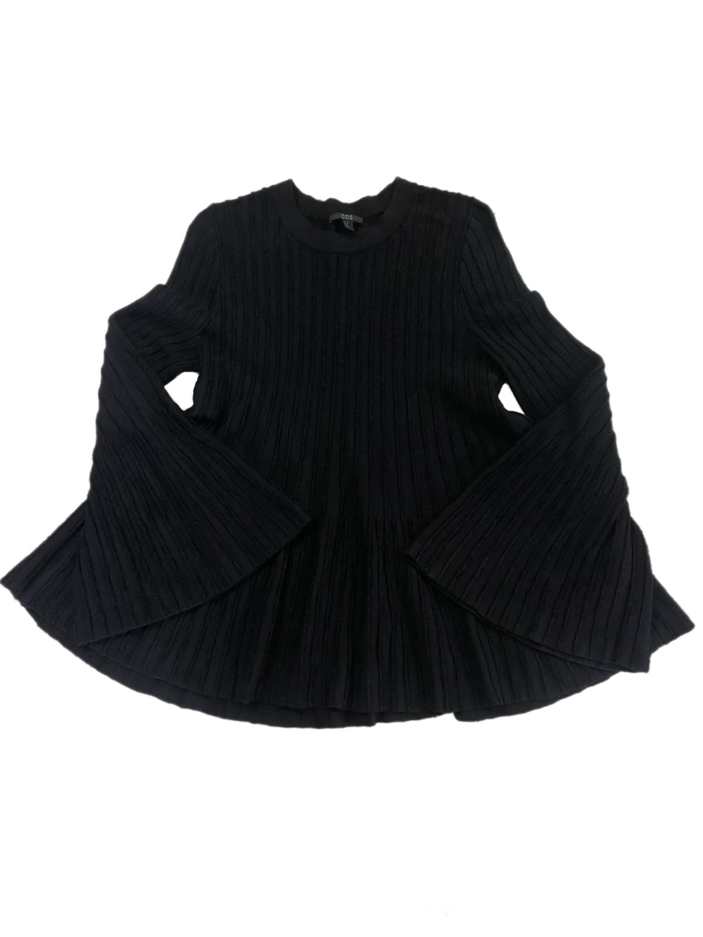 COS Black Ribbed Bell-Sleeve Wool Blend Sweater Size XS